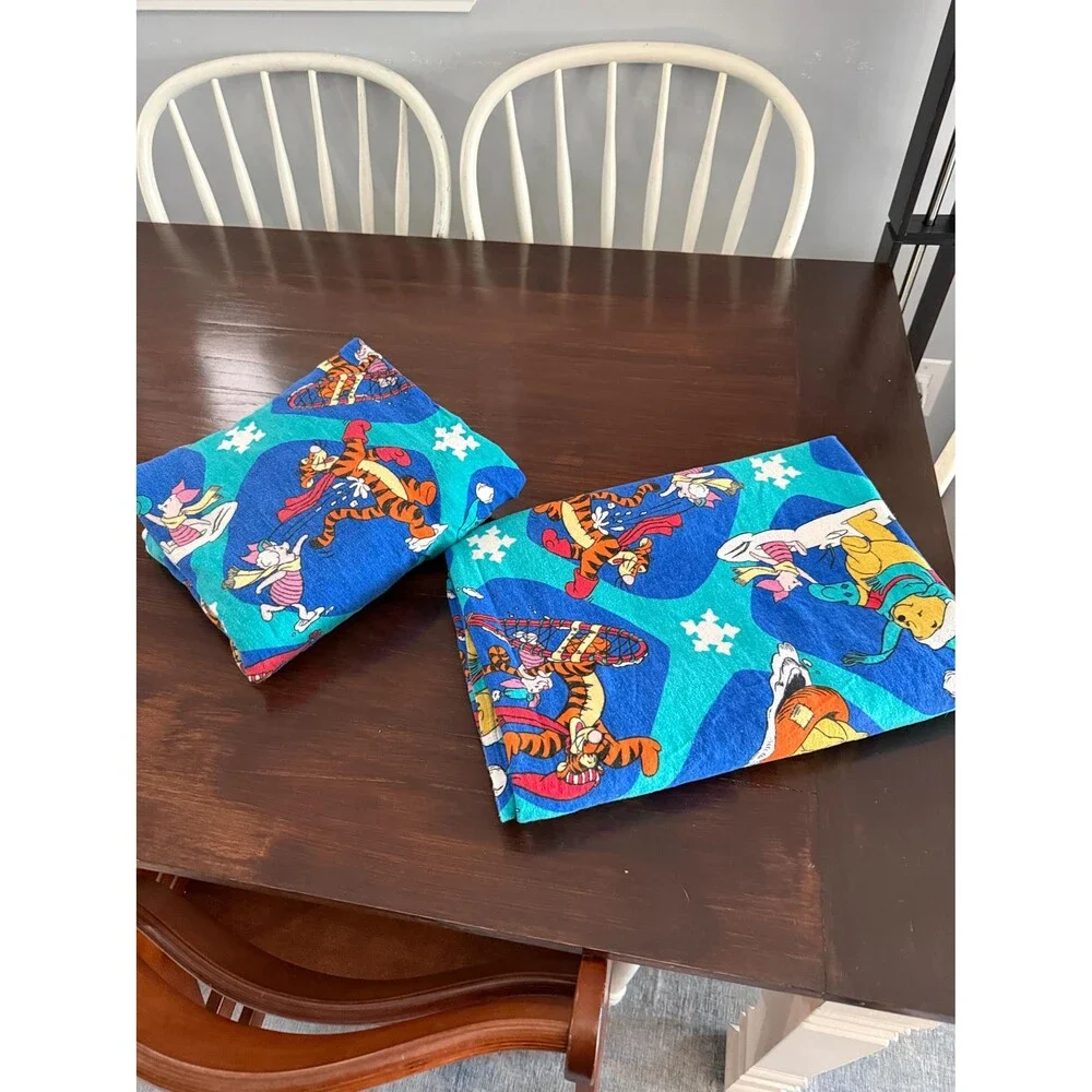 Vintage Disney Winnie the Pooh Winter Twin Sheet Set Flat & Fitted Tigger Piglet